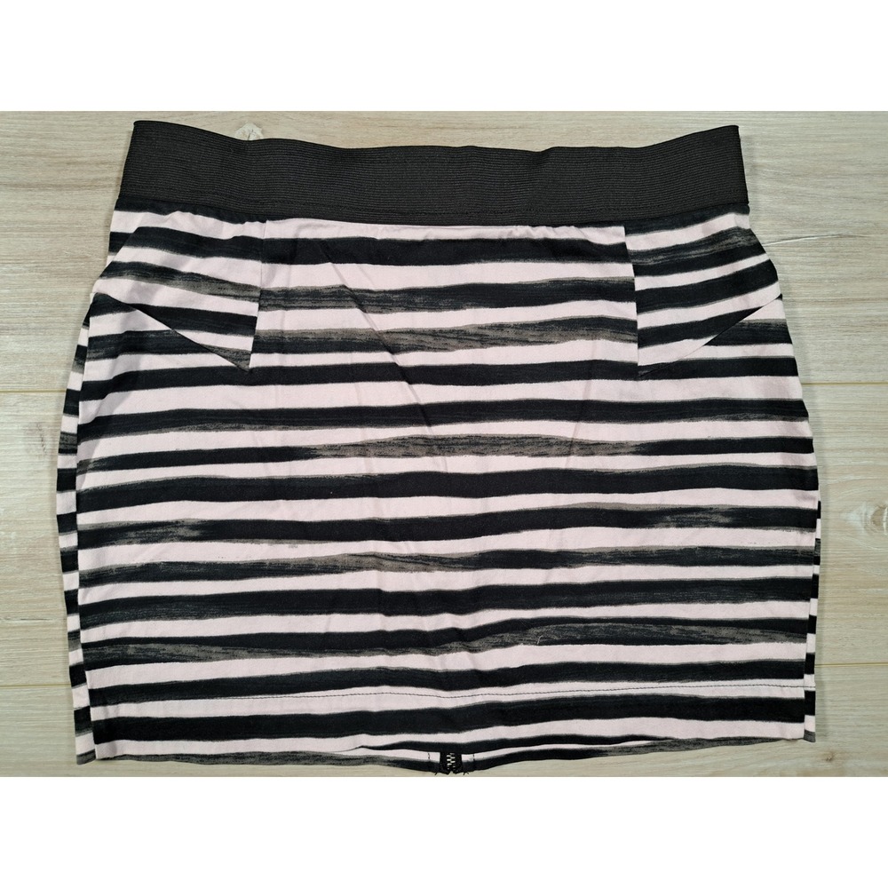 Material Girl Pink Black Striped Mini‎ Skirt Exposed Back Zip Womens Large L